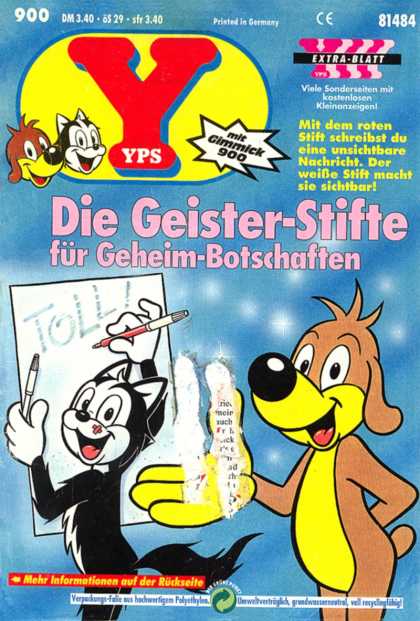 Yps - Die Geister-Stifte - Hole In Cover - Writing Message - Printed In Germany - Recycling Symbol - Blue Sky