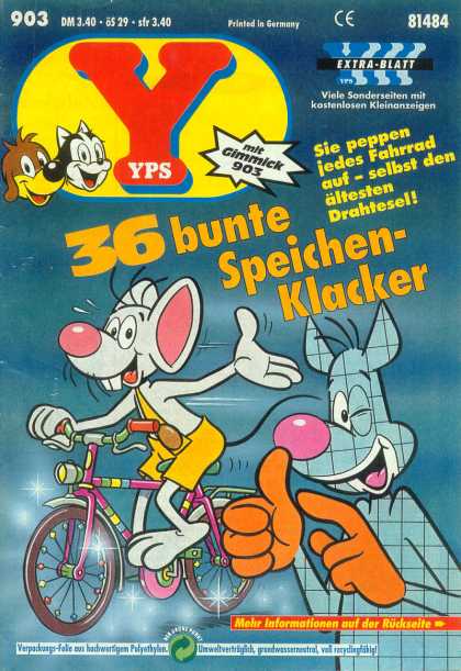 Yps - 36 bunte Speichen-Klacker - Mouse - Bicycle - Animals - Dog - Skunk