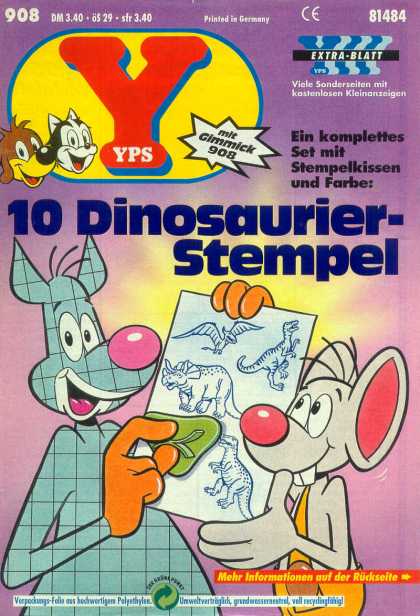 Yps - 10 Dinosaurier-Stempel - 908 - Extra-blatt - 10 Dinosaurier-stempei - 81484 - Mot Gimmick 908