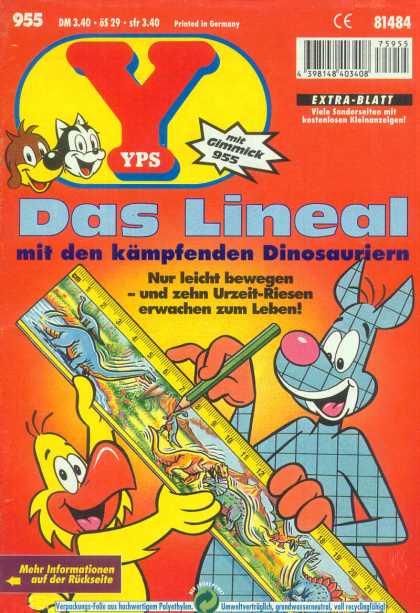 Yps - Das Lineal mit den kï¿½mpfenden Dinosauriern - Das Lineal - Dinosaur Ruler - Green Pencil - Orange Beak - Yellow Duck